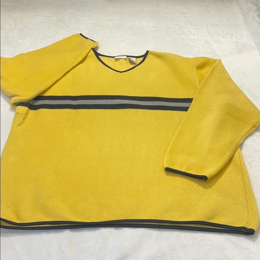 COVINGTON, MENS SIZE M Yellow V-Neck Sweater with Grey and Black Stripe
